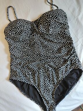 Catalina Black and White Polka Dot One-Piece Swimsuit Sz XL